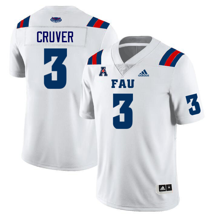 Florida Atlantic Owls #3 Carson Cruver College Football Jerseys Stitched Sale-White